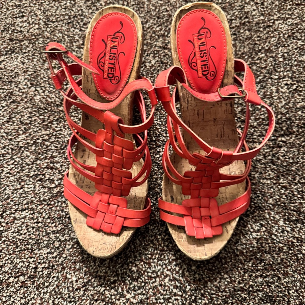 Unlisted Red Strappy Sandals Mid Heel